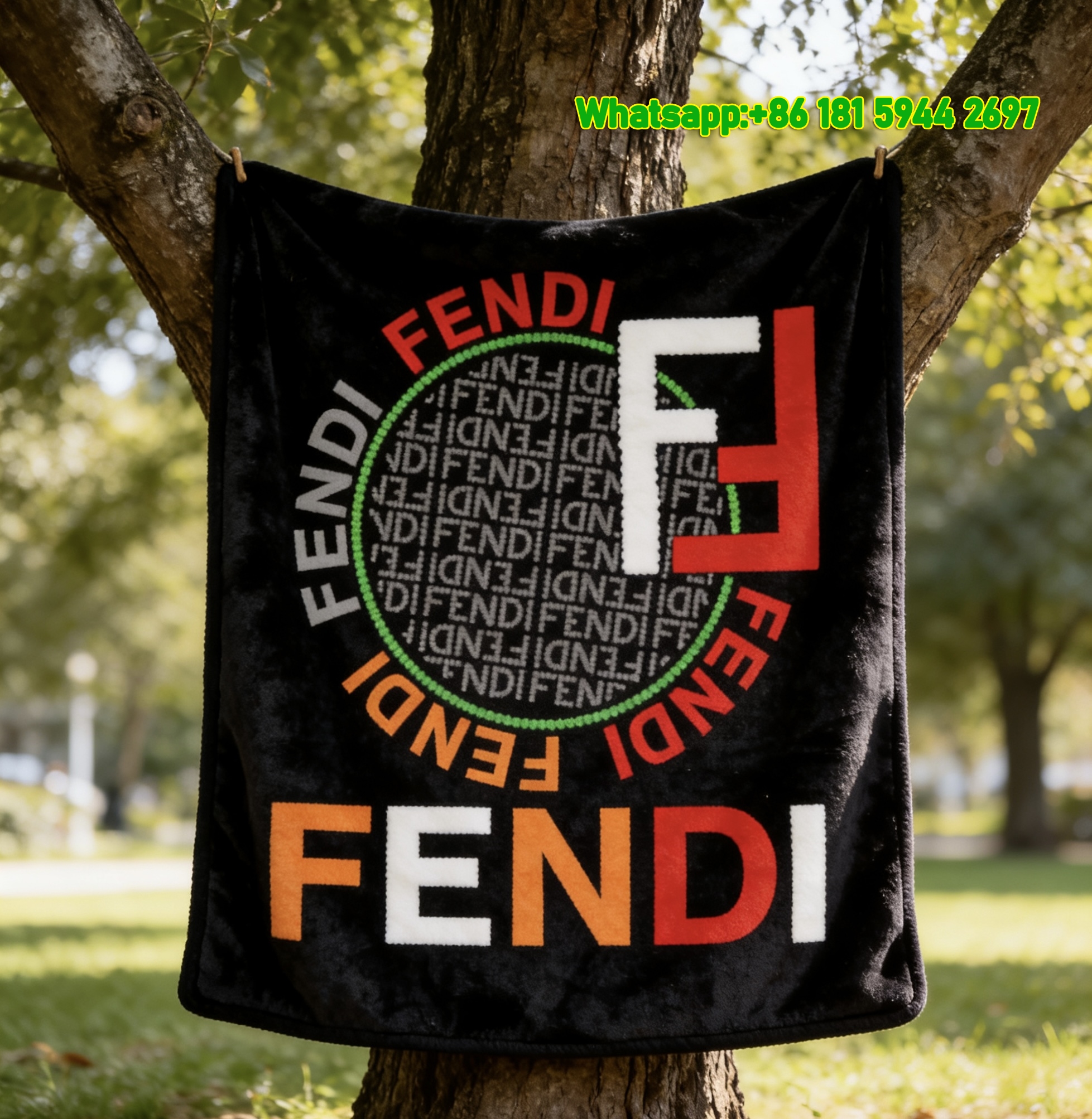 Fendi Colorful Dot Logo Flannel Sofa Throw Blanket IMG_9461